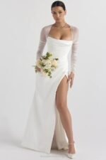 House of CB венчања 68JT1143 Елисе бела сатенска свадбена хаљина - Image 2