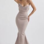 House of CB венчања 68JT1148 Сатенска хаљина без нараменица од флеур печурака