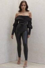 House of CB одећу 68JT1010 лиа црне латекс хеланке високог струка - Image 2