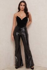 House of CB одећу 68JT1012 сигурне црне веганске кожне панталоне високог струка - Image 9