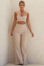 House of CB одећу 68JT1013 алесха беж тенцел платнене панталоне