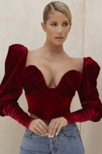 House of CB одећу 68JT101 валерие вине сомот корзет дугих рукава - Image 11