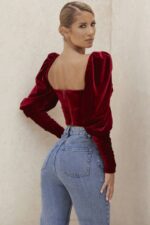 House of CB одећу 68JT101 валерие вине сомот корзет дугих рукава - Image 15