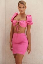House of CB одећу 68JT1020 сади розе ланена мини сукња - Image 9