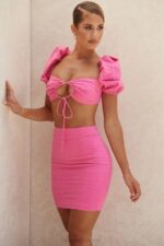 House of CB одећу 68JT1020 сади розе ланена мини сукња - Image 10