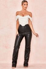 House of CB одећу 68JT1023 инаиа црне растезљиве веганске кожне панталоне - Image 6