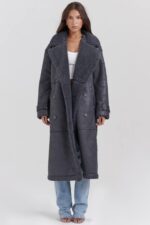 House of CB одећу 68JT1024 деији сиви вегански капут од стриже - Image 2