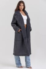House of CB одећу 68JT1024 деији сиви вегански капут од стриже - Image 7