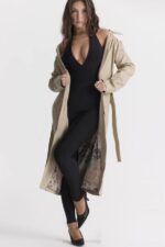 House of CB одећу 68JT1030 ариел беж вегански кожни капут - Image 6