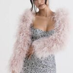 House of CB одећу 68JT1035 пепељасто нежно розе јакна са рукавима од марабуа