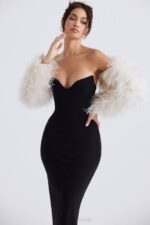 House of CB одећу 68JT1037 пепељасто бела јакна са рукавима од марабуа - Image 9