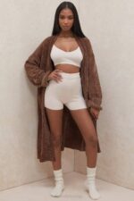 House of CB одећу 68JT1048 целине чоколадни кардиган од женила - Image 13