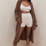 House of CB одећу 68JT1048 целине чоколадни кардиган од женила