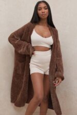 House of CB одећу 68JT1048 целине чоколадни кардиган од женила - Image 20