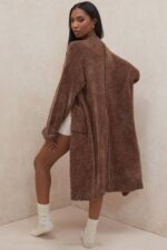 House of CB одећу 68JT1048 целине чоколадни кардиган од женила - Image 4
