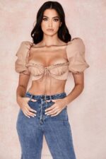 House of CB одећу 68JT107 хеди камел бралет пуфф рукав - Image 10
