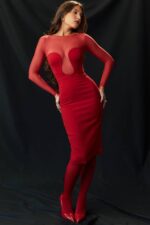 House of CB одећу 68JT109 дарци сцарлет миди хаљина - Image 14