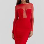 House of CB одећу 68JT109 дарци сцарлет миди хаљина