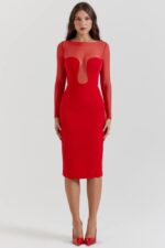 House of CB одећу 68JT109 дарци сцарлет миди хаљина - Image 7