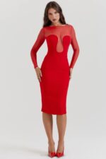 House of CB одећу 68JT109 дарци сцарлет миди хаљина - Image 8