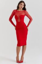 House of CB одећу 68JT109 дарци сцарлет миди хаљина - Image 9