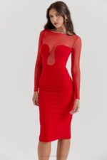 House of CB одећу 68JT109 дарци сцарлет миди хаљина - Image 10