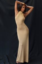 House of CB одећу 68JT113 селиа златна плетена макси хаљина - Image 5