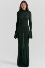 House of CB одећу 68JT114 санцха шума зелена плетена макси хаљина - Image 6