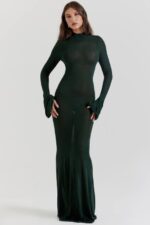 House of CB одећу 68JT114 санцха шума зелена плетена макси хаљина - Image 7