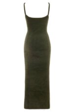 House of CB одећу 68JT116 фаиетте каки мекана пухаста плетена макси хаљина - Image 4