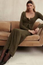 House of CB одећу 68JT116 фаиетте каки мекана пухаста плетена макси хаљина - Image 9