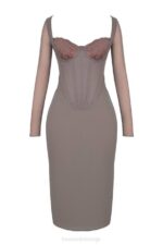 House of CB одећу 68JT118 сафран моцха корсет миди хаљина - Image 5
