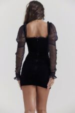 House of CB одећу 68JT120 сиана црна баршунаста мини хаљина - Image 12