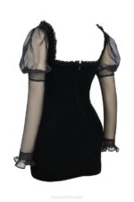 House of CB одећу 68JT120 сиана црна баршунаста мини хаљина - Image 5