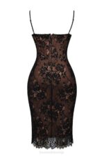 House of CB одећу 68JT125 есцала црна чипкаста миди хаљина - Image 5