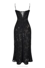 House of CB одећу 68JT126 серен црна макси хаљина са цветним чипком - Image 5