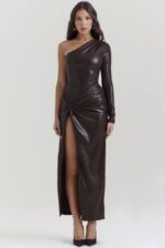 House of CB одећу 68JT130 оцтавиа какао веганска кожна макси хаљина - Image 2