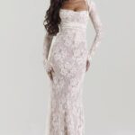 House of CB одећу 68JT133 артемис винтаге крем чипкана макси хаљина