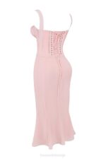 House of CB одећу 68JT135 сирах мекана миди хаљина од чипке боје брескве - Image 4