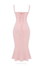 House of CB одећу 68JT135 сирах мекана миди хаљина од чипке боје брескве - Image 5
