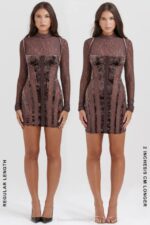 House of CB одећу 68JT138 марица браон хаљина од сомота и чипке - Image 12