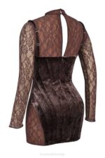 House of CB одећу 68JT138 марица браон хаљина од сомота и чипке - Image 4