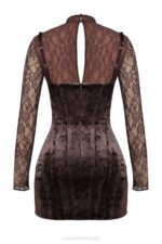 House of CB одећу 68JT138 марица браон хаљина од сомота и чипке - Image 5