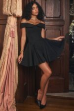 House of CB одећу 68JT139 елида црна мини хаљина са отвореним раменима - Image 13