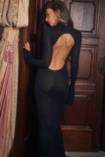 House of CB одећу 68JT141 санцха црна плетена макси хаљина - Image 3