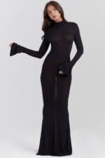 House of CB одећу 68JT141 санцха црна плетена макси хаљина - Image 8
