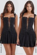 House of CB одећу 68JT142 талиа црна плисирана мини хаљина - Image 5