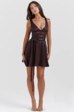 House of CB одећу 68JT143 схиема богата смеђа мини хаљина - Image 9