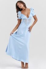 House of CB одећу 68JT146 рафаела нежно плава хаљина од чисте свиле и чипке - Image 4