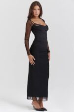 House of CB одећу 68JT147 катарина црна макси хаљина - Image 6